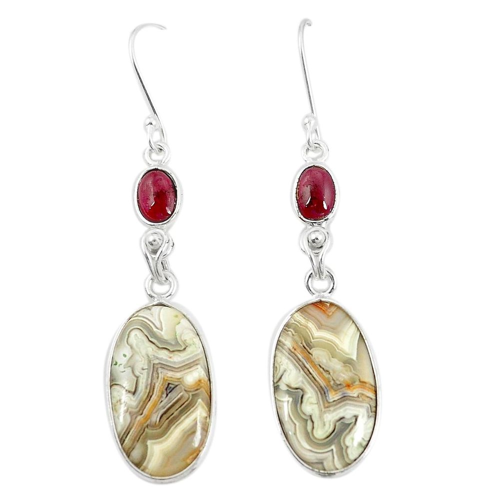 Natural multi color mexican laguna lace agate 925 silver dangle earrings m36528