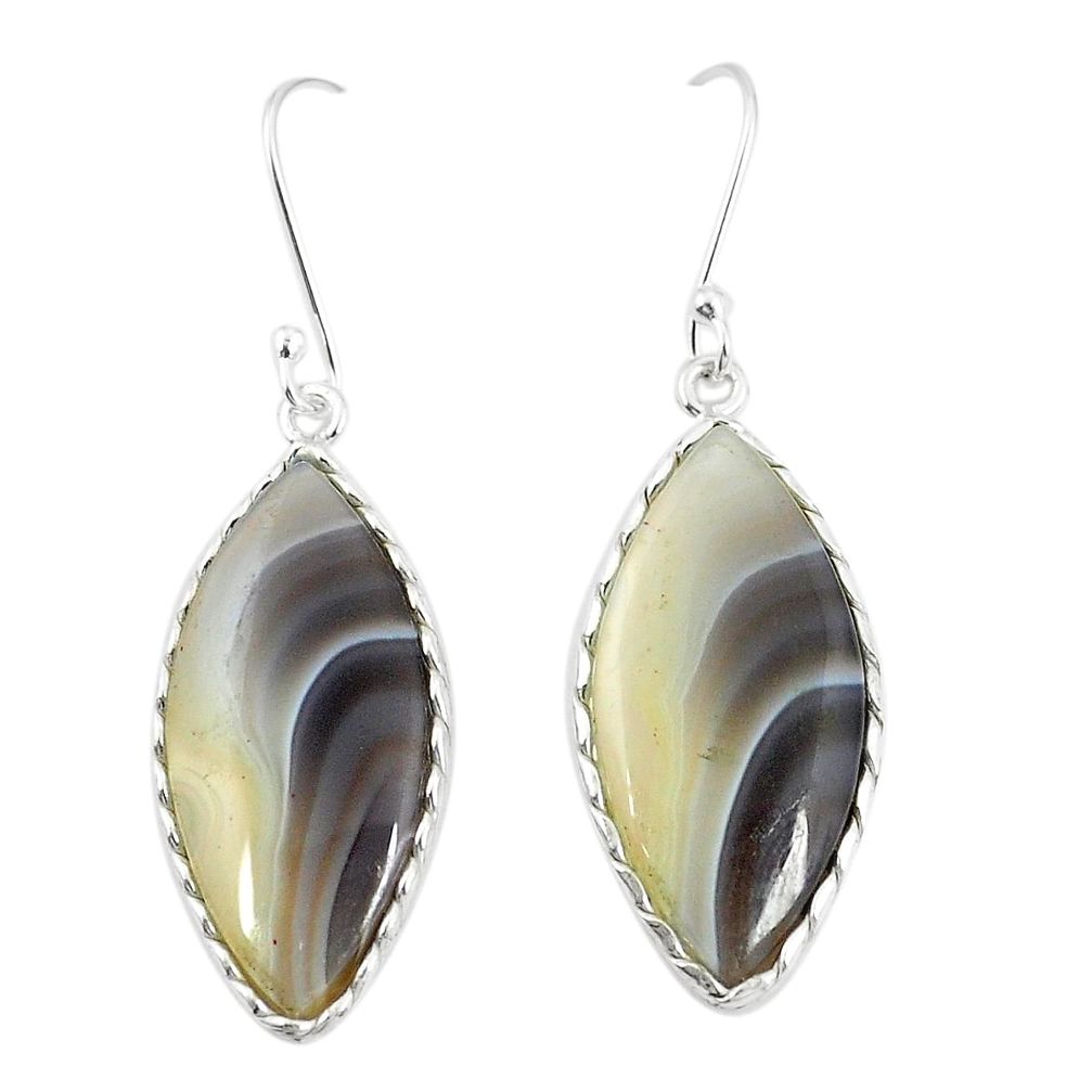 Natural brown botswana agate 925 sterling silver dangle earrings m36529