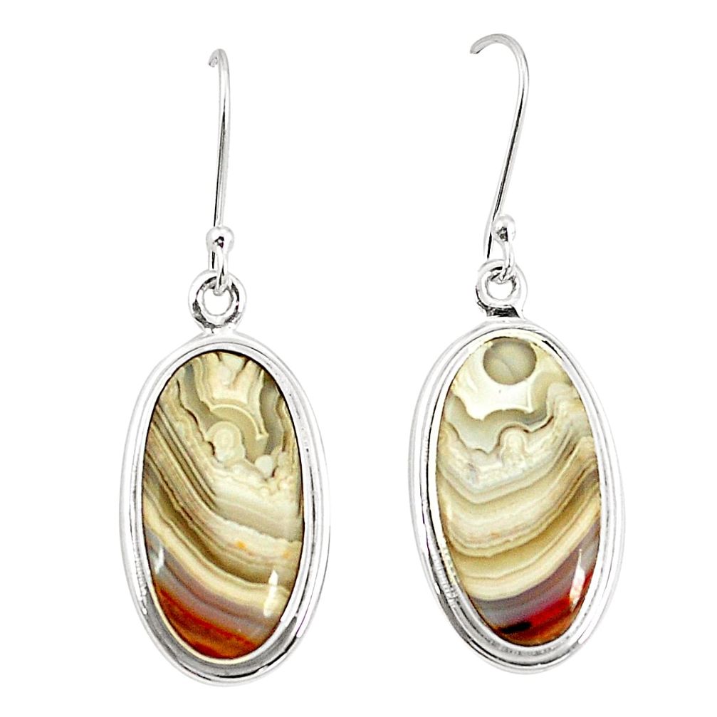 Natural multi color mexican laguna lace agate 925 silver dangle earrings m36545