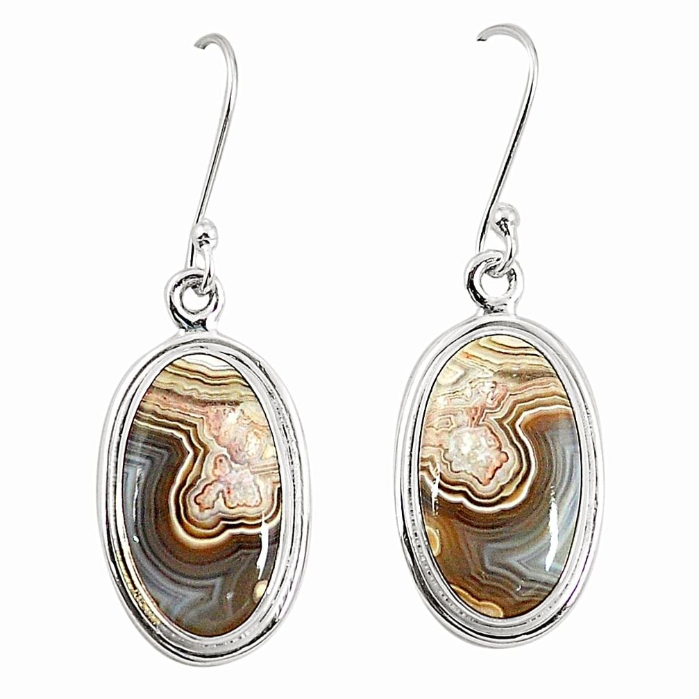 Natural multi color mexican laguna lace agate 925 silver dangle earrings m36546