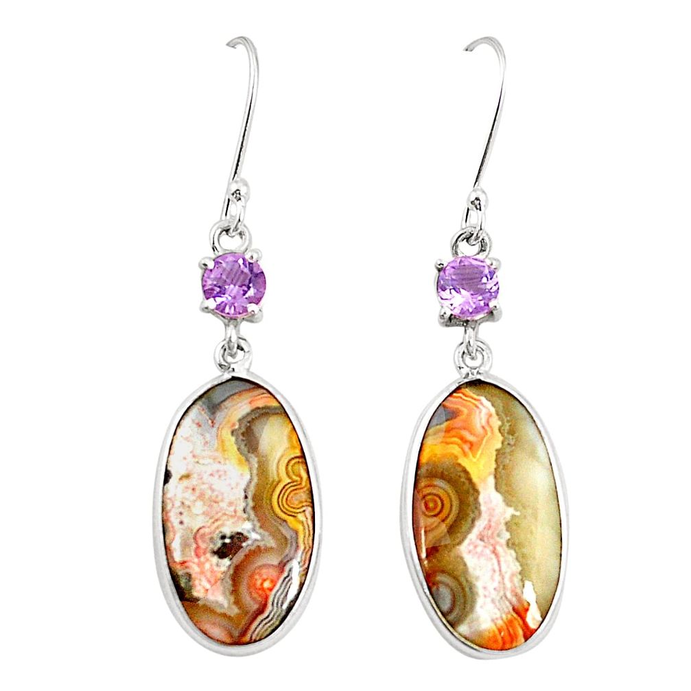 Natural multi color mexican laguna lace agate 925 silver dangle earrings m36555