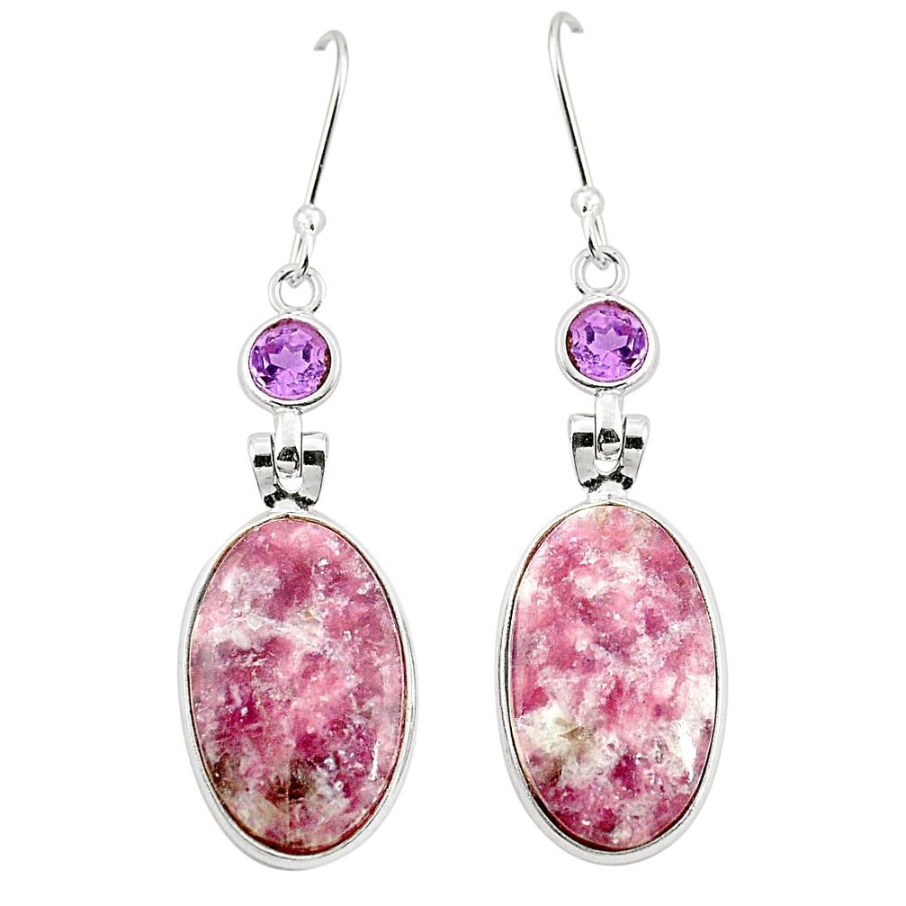 Natural purple lepidolite 925 sterling silver dangle earrings m36869