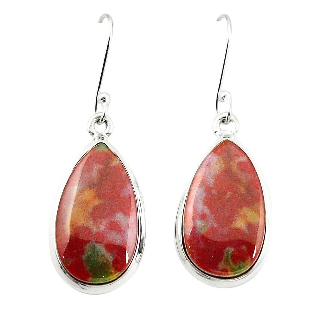 Natural green bloodstone african (heliotrope) 925 silver dangle earrings m36885