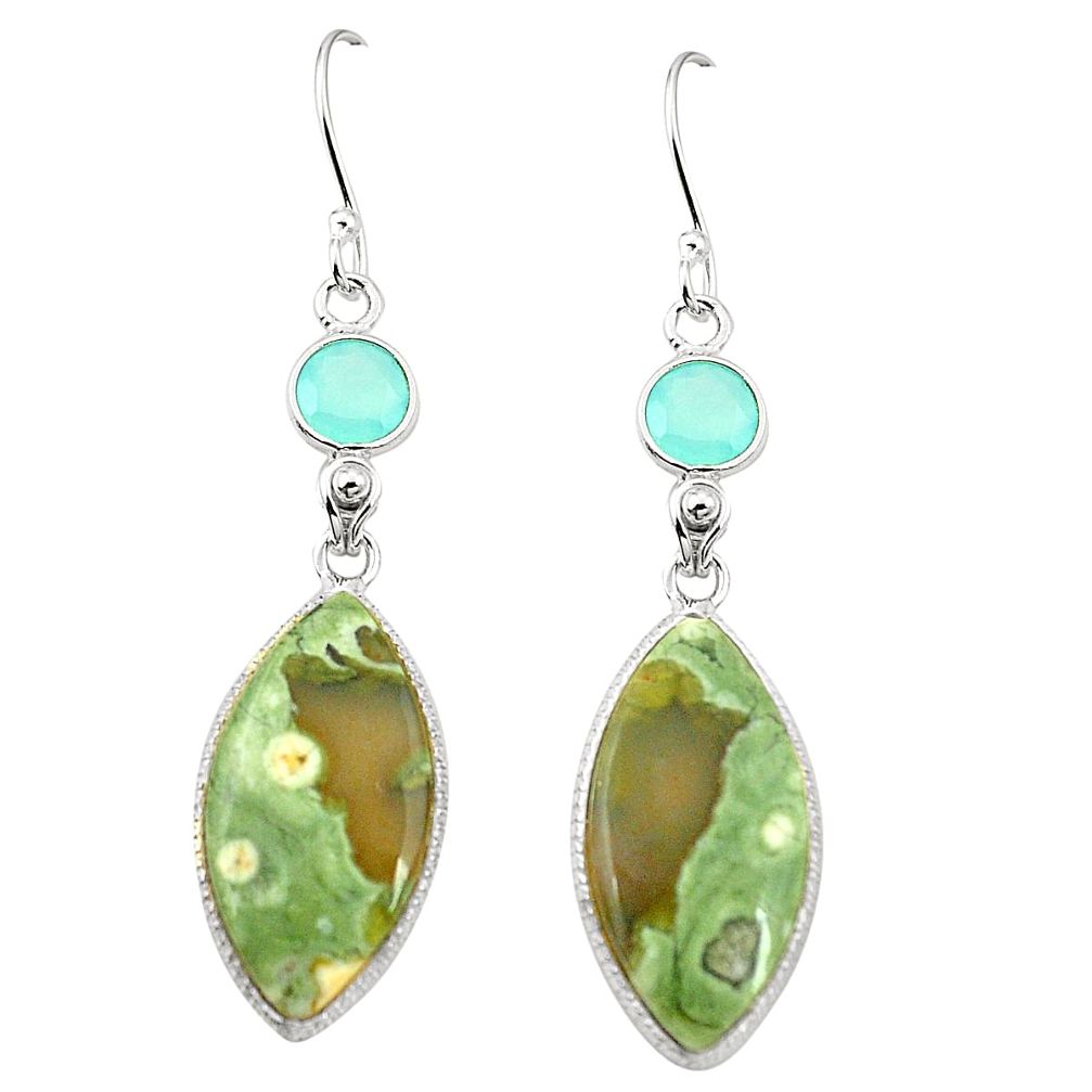 Natural green rainforest rhyolite jasper 925 silver dangle earrings m36914