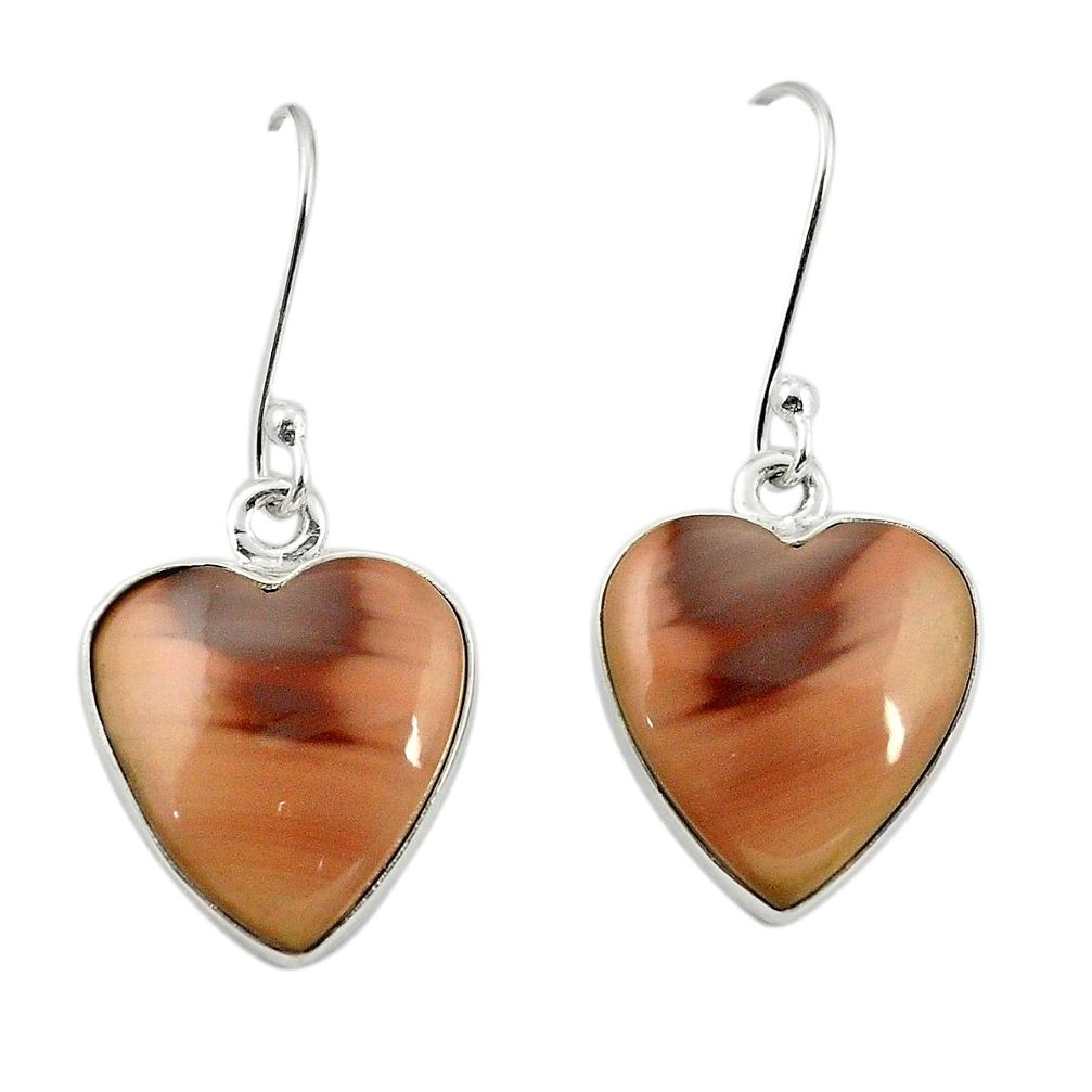 Natural brown imperial jasper 925 silver dangle heart earrings m36925