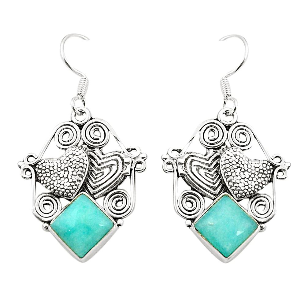 Natural green peruvian amazonite 925 silver couple hearts earrings m36946