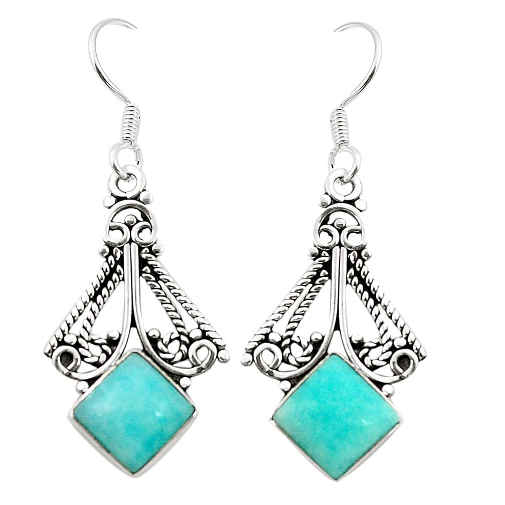 Natural green peruvian amazonite 925 silver dangle earrings jewelry m36947