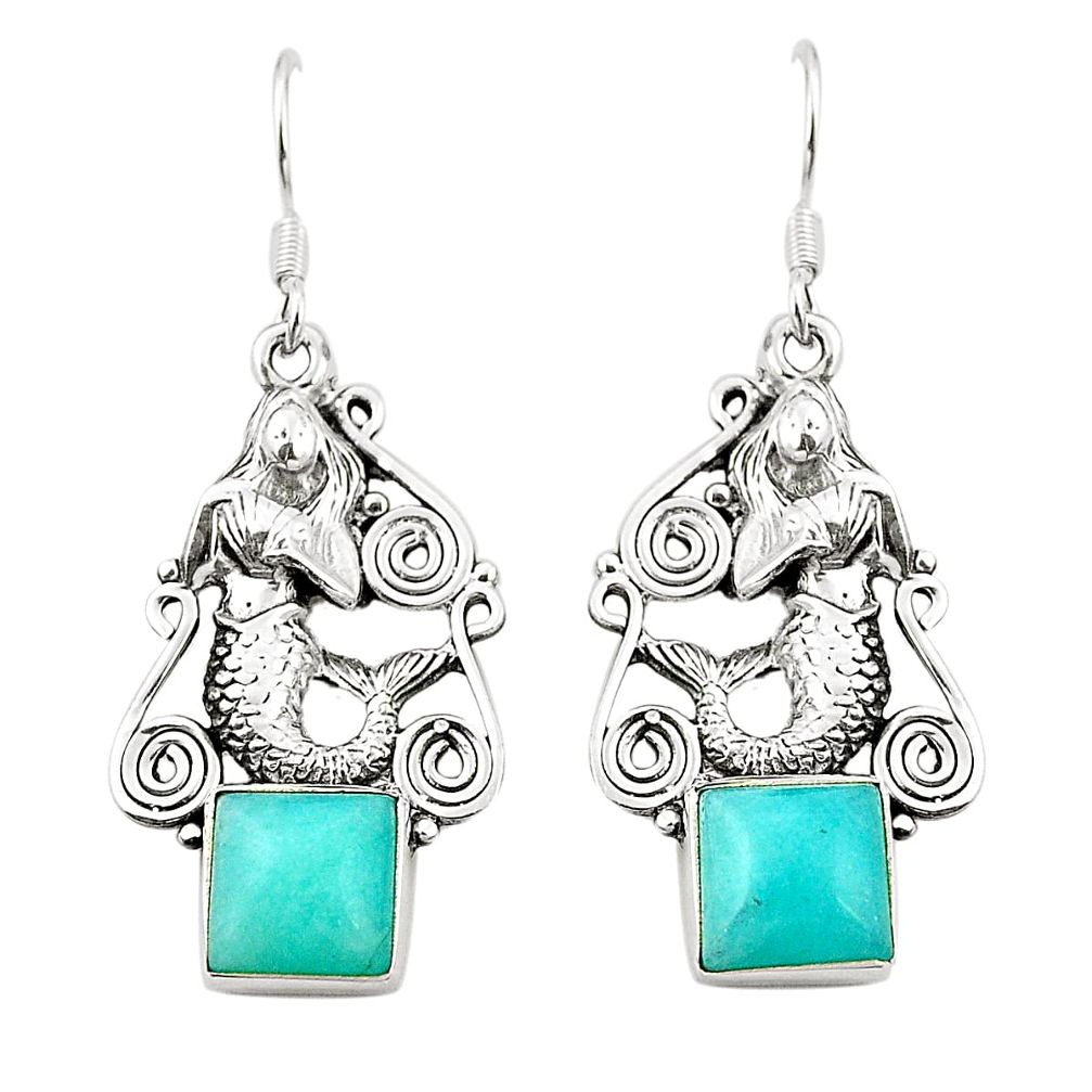 Natural green peruvian amazonite 925 silver fairy mermaid earrings m36953