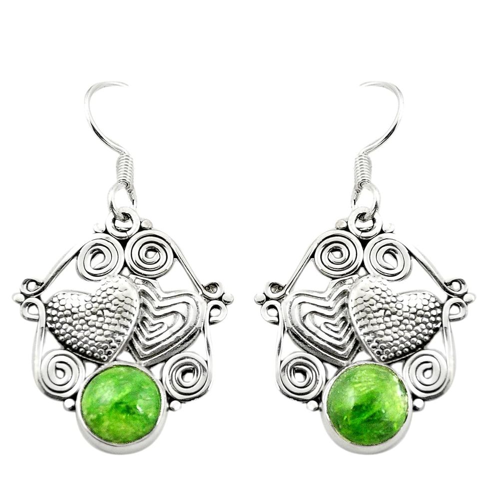 Natural green chrome diopside 925 silver heart love earrings jewelry m36961