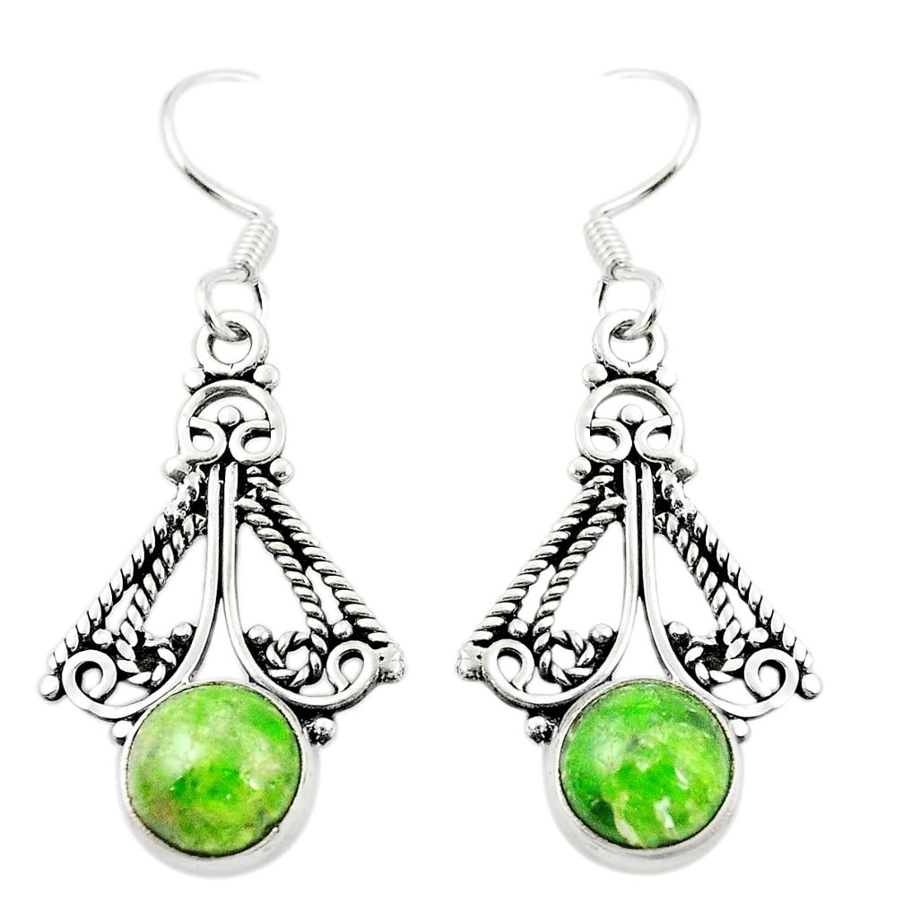 Natural green chrome diopside 925 sterling silver dangle earrings m36963