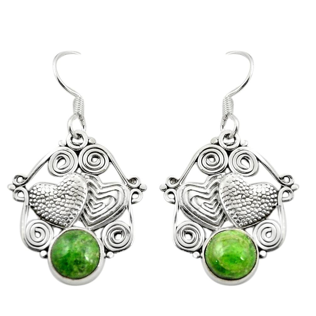 925 silver natural green chrome diopside couple hearts earrings m36979
