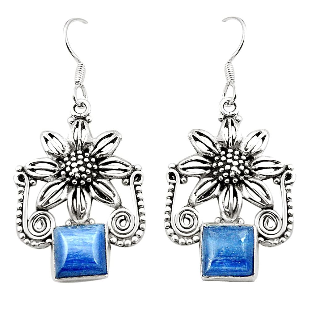 Natural blue kyanite 925 sterling silver flower earrings jewelry m36982