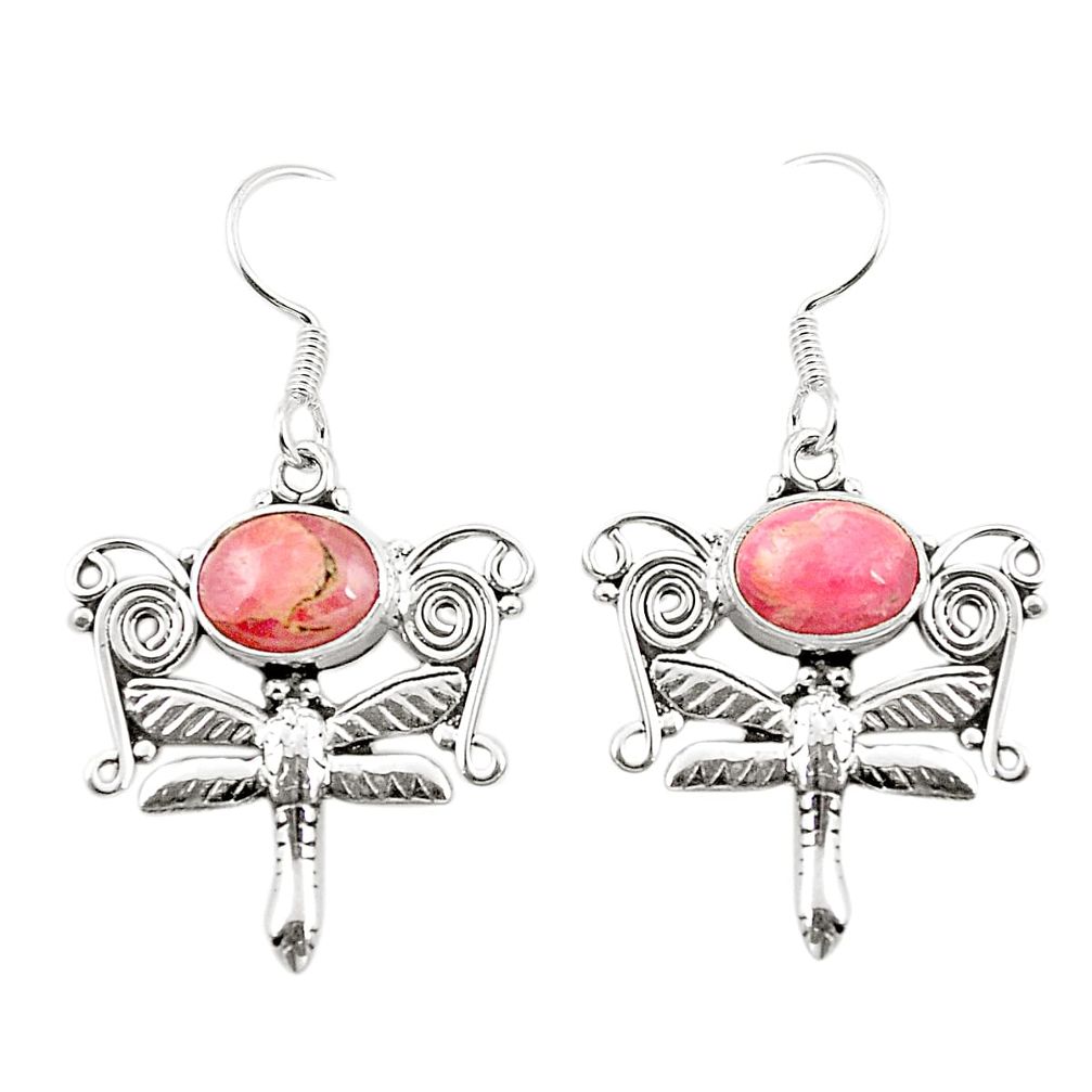 Natural pink rhodochrosite inca rose 925 silver dragonfly earrings m37023