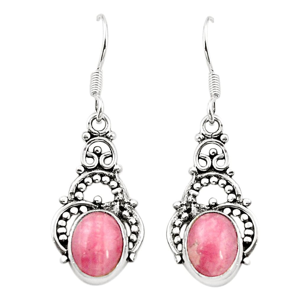 Natural pink rhodochrosite inca rose (argentina) 925 silver earrings m37029