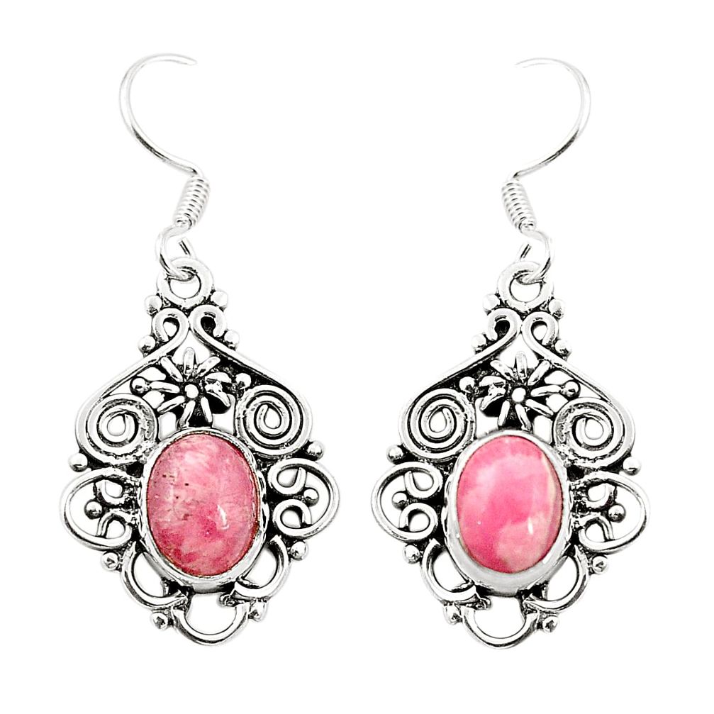 Natural pink rhodochrosite inca rose (argentina) 925 silver earrings m37032