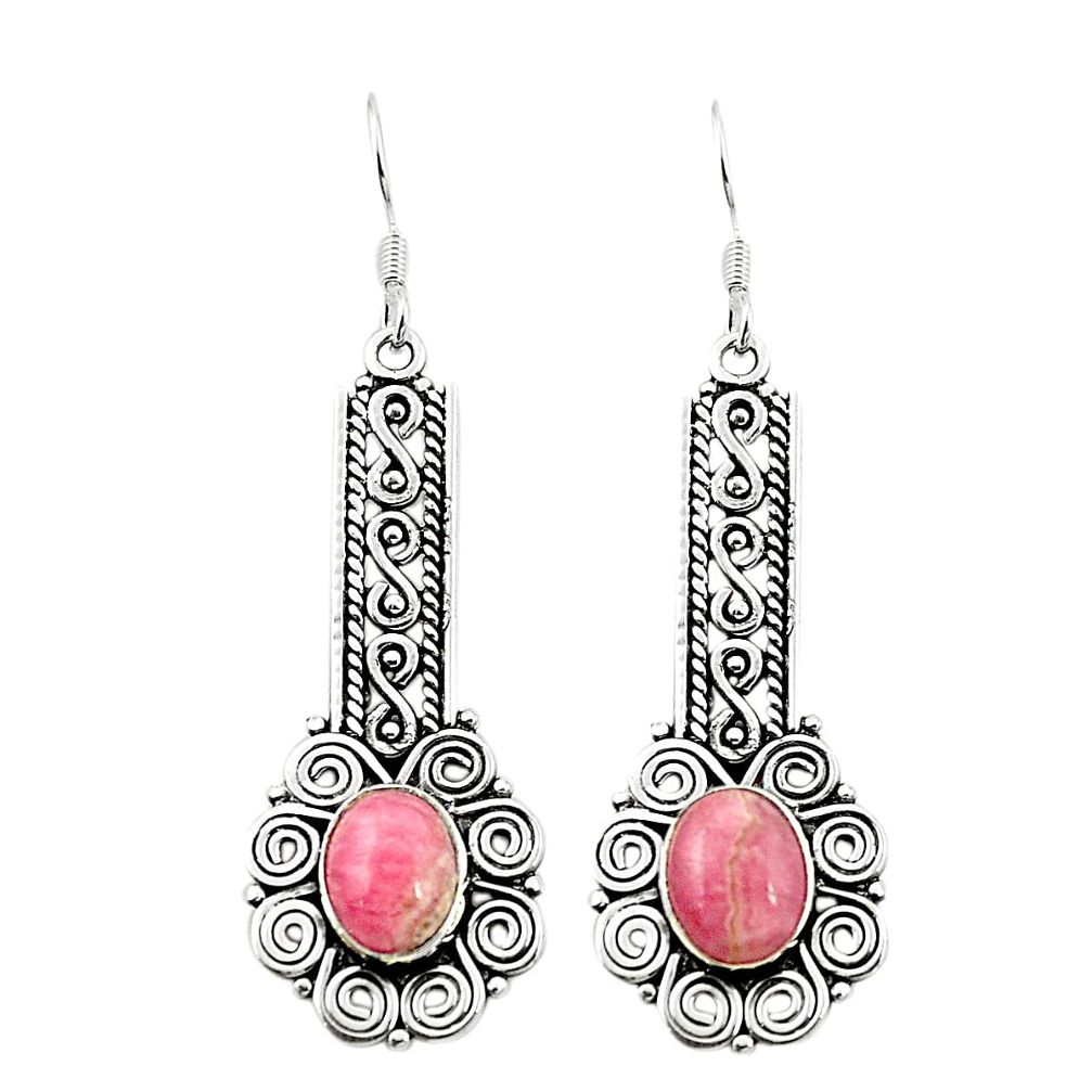 925 silver natural pink rhodochrosite inca rose dangle earrings m37039