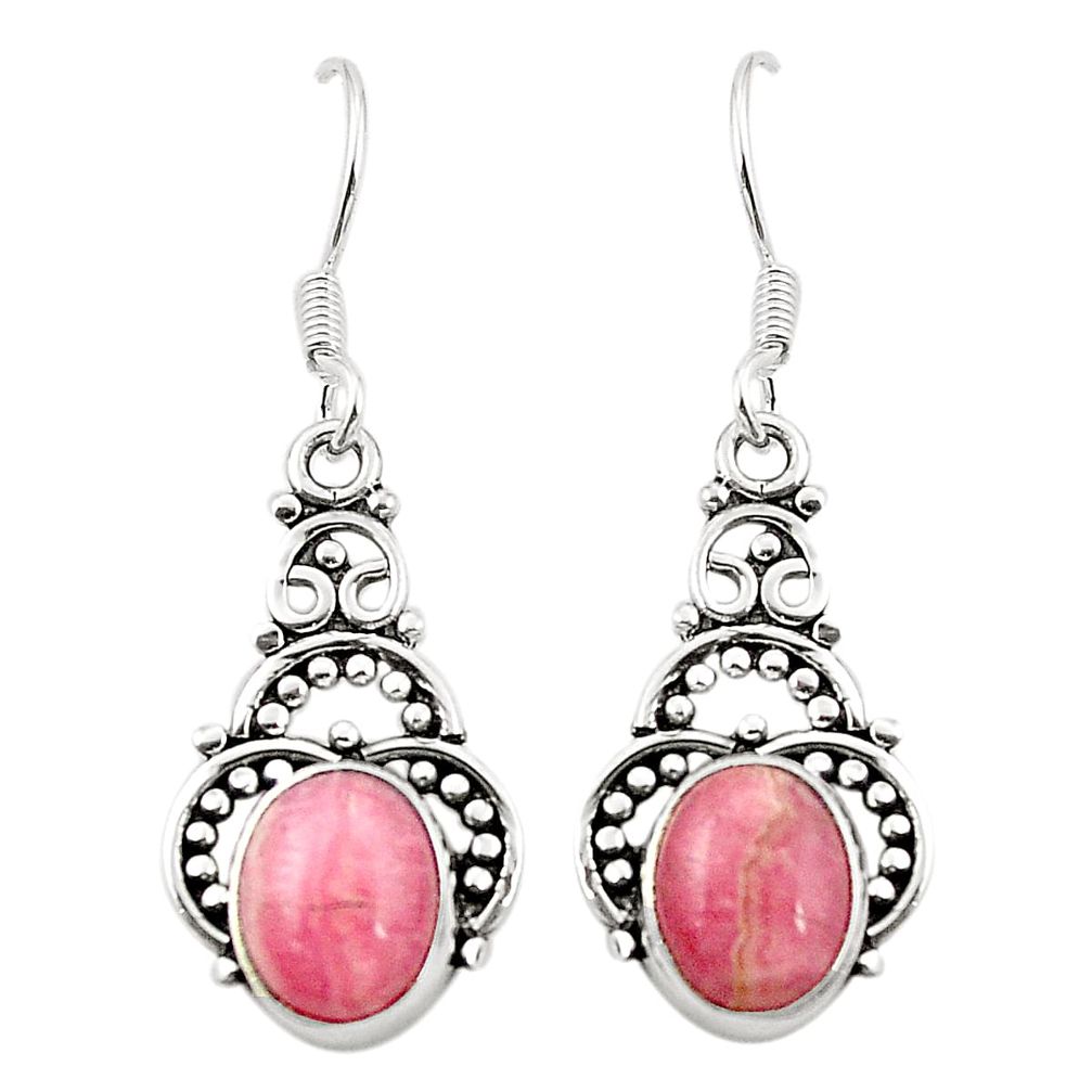 Natural pink rhodochrosite inca rose 925 silver dangle earrings m37040