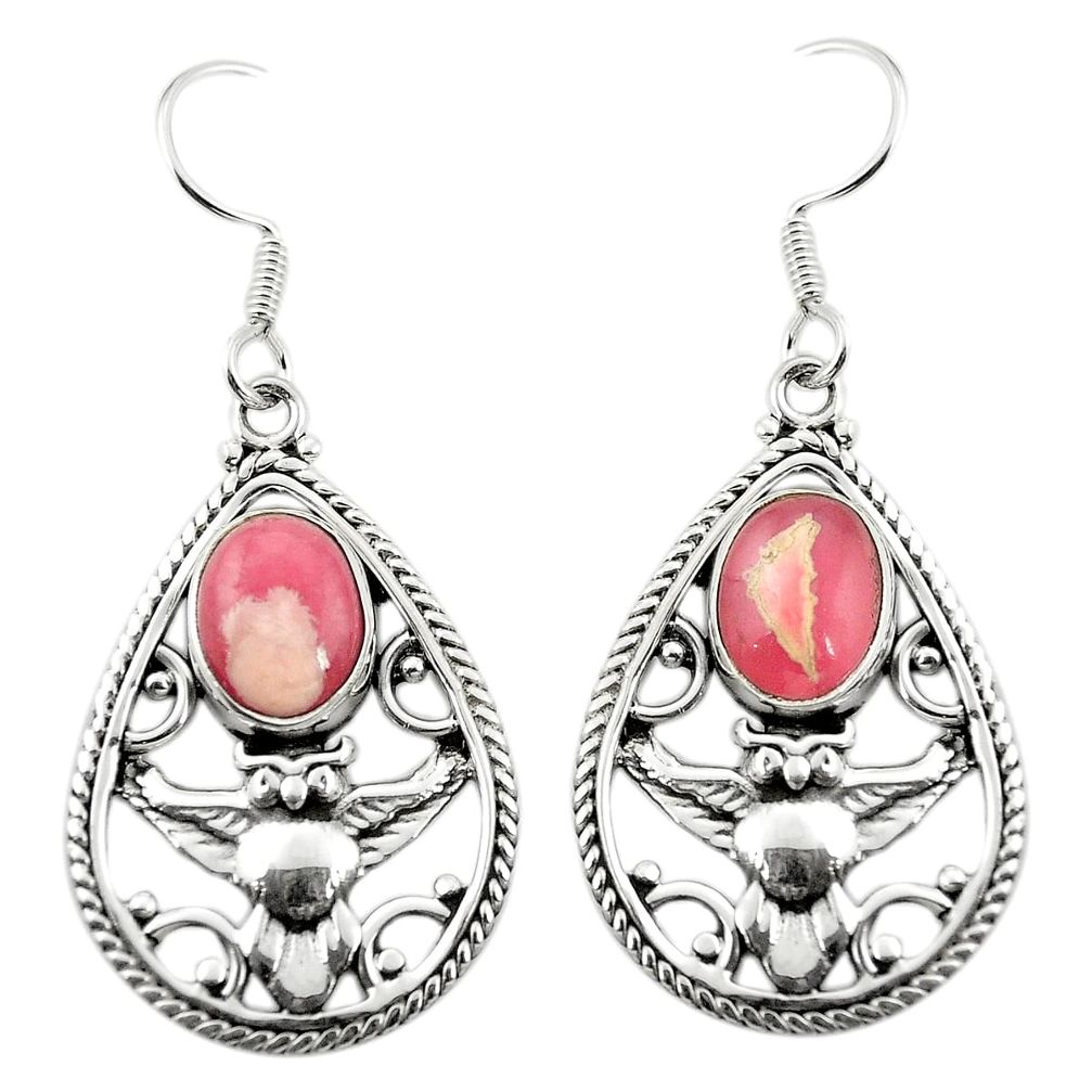 Natural pink rhodochrosite inca rose (argentina) 925 silver owl earrings m37041