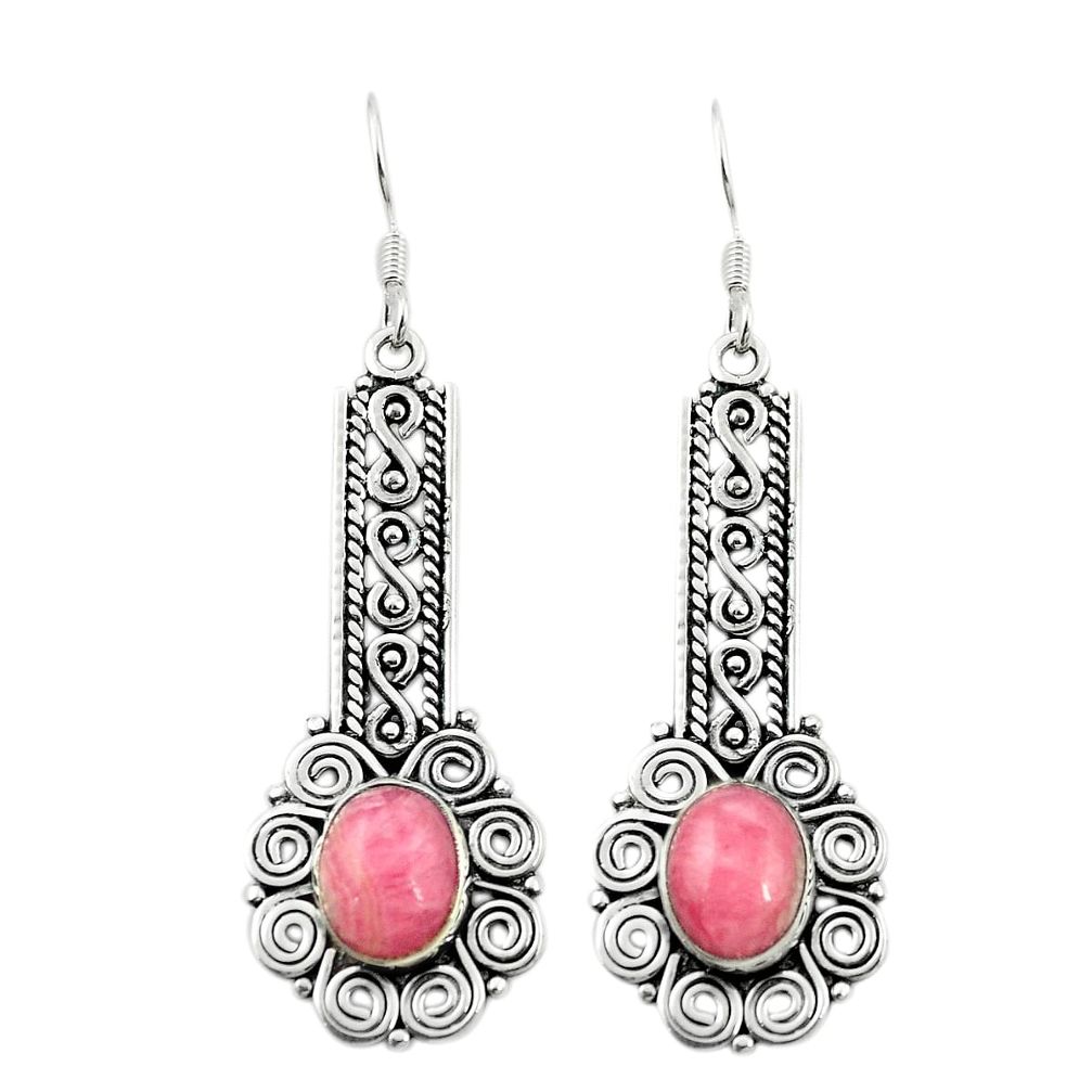 Natural pink rhodochrosite inca rose (argentina) 925 silver earrings m37042