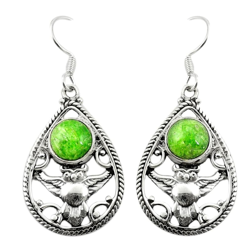 Natural green chrome diopside 925 sterling silver owl earrings jewelry m37047