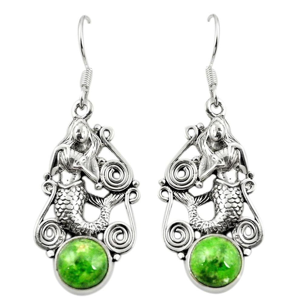 Natural green chrome diopside 925 silver fairy mermaid earrings jewelry m37048