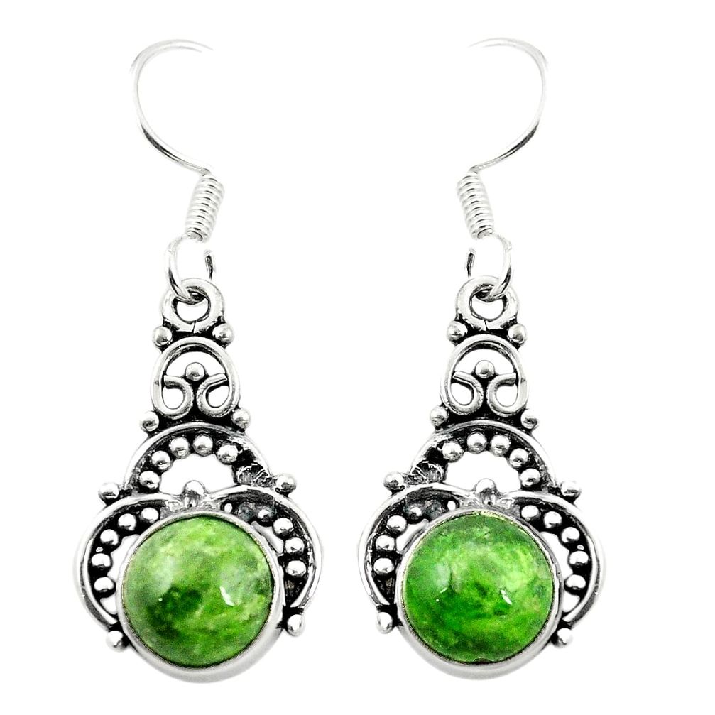Natural green chrome diopside 925 sterling silver dangle earrings m37050