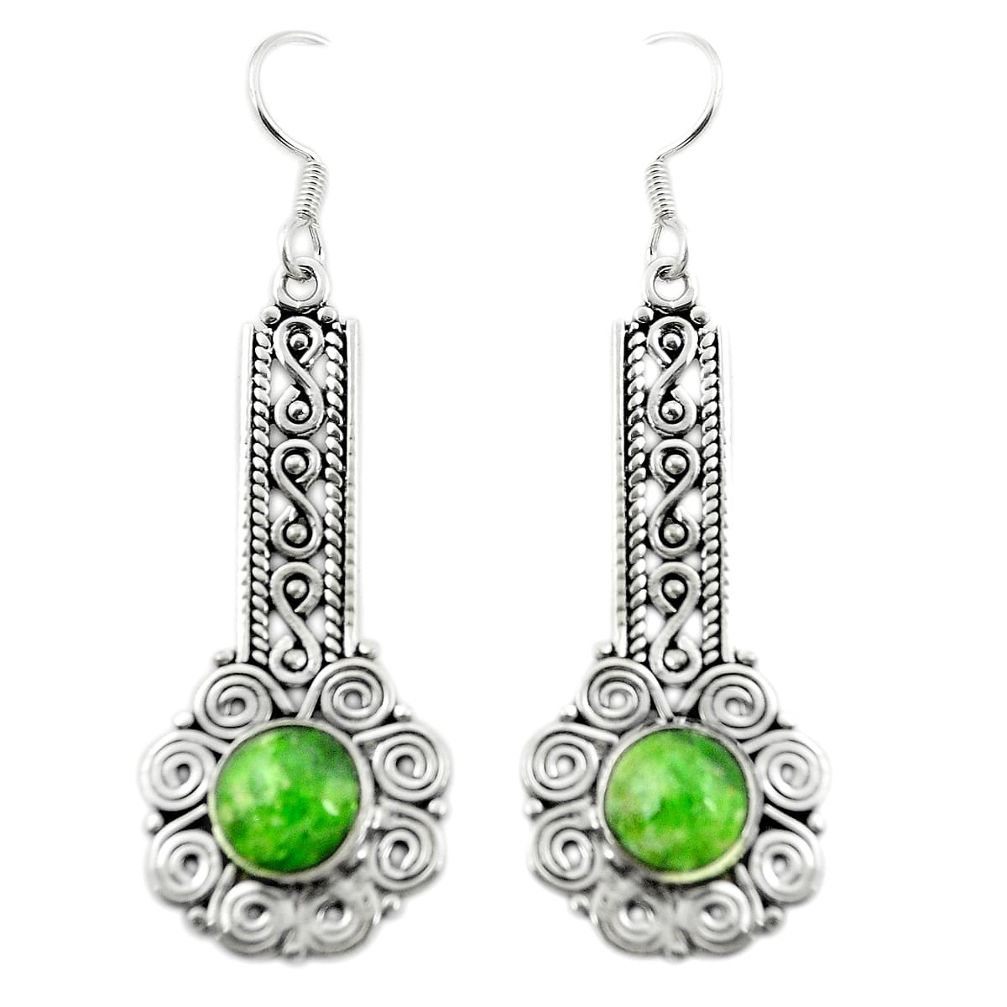 Natural green chrome diopside 925 sterling silver dangle earrings m37051