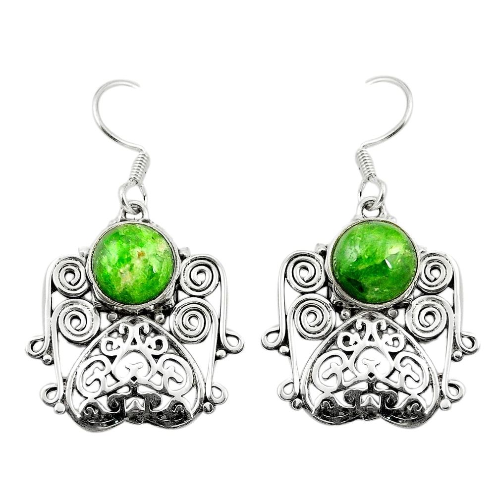 925 sterling silver natural green chrome diopside heart love earrings m37056