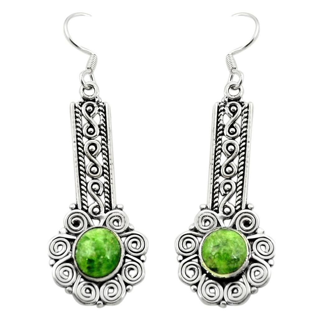 Natural green chrome diopside 925 sterling silver dangle earrings m37057