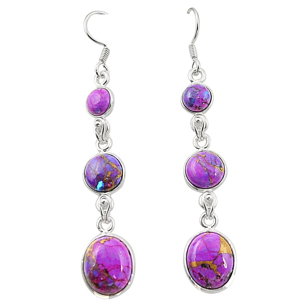 Purple copper turquoise 925 sterling silver dangle earrings jewelry m37069