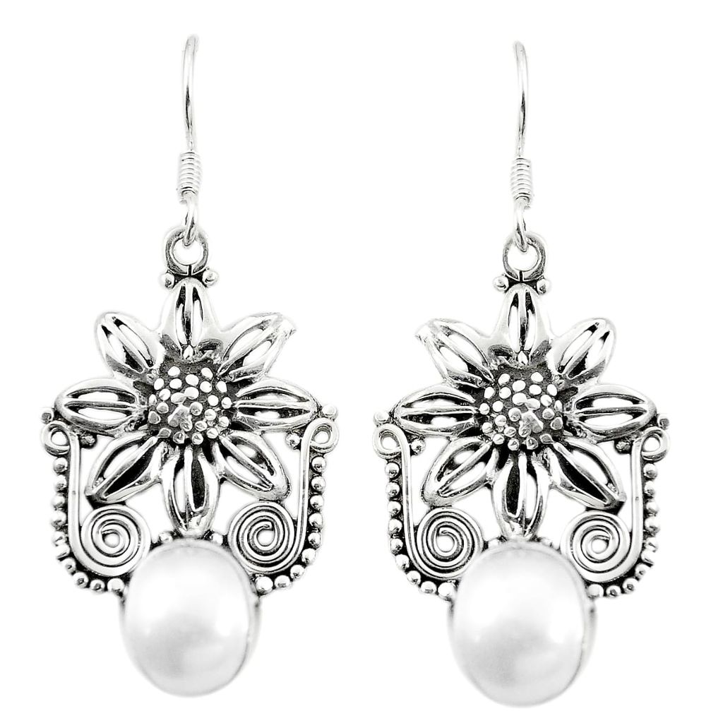 Natural white pearl 925 sterling silver flower earrings jewelry m37203