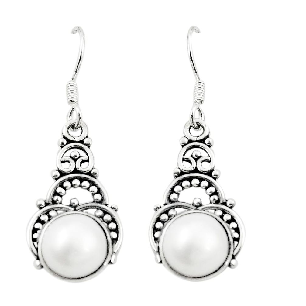 Natural white pearl 925 sterling silver dangle earrings jewelry m37204