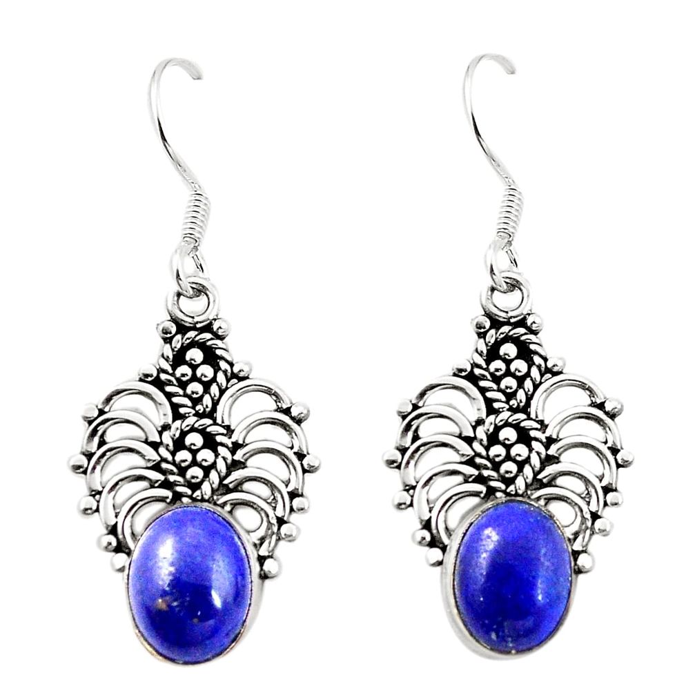 Natural blue lapis lazuli 925 sterling silver dangle earrings m37237