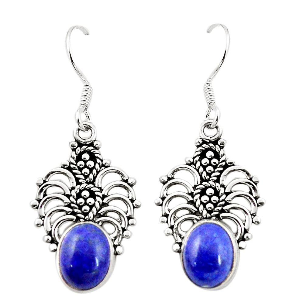 Natural blue lapis lazuli 925 sterling silver dangle earrings m37240