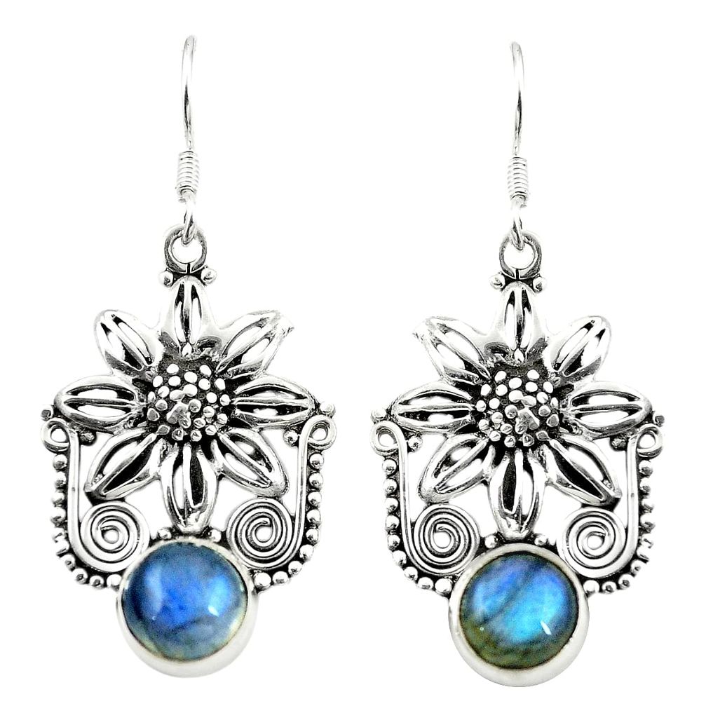Natural blue labradorite 925 sterling silver flower earrings m37260