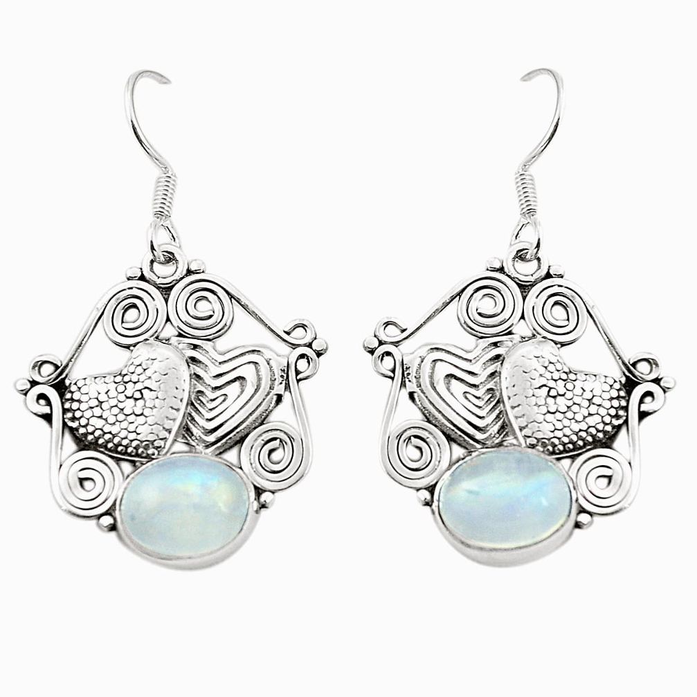 Natural rainbow moonstone 925 sterling silver heart love earrings m37280