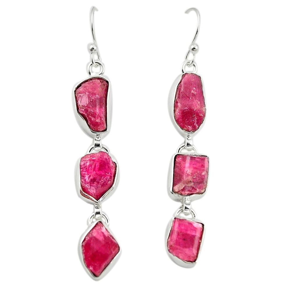 925 silver natural pink tourmaline rough dangle earrings jewelry m37445