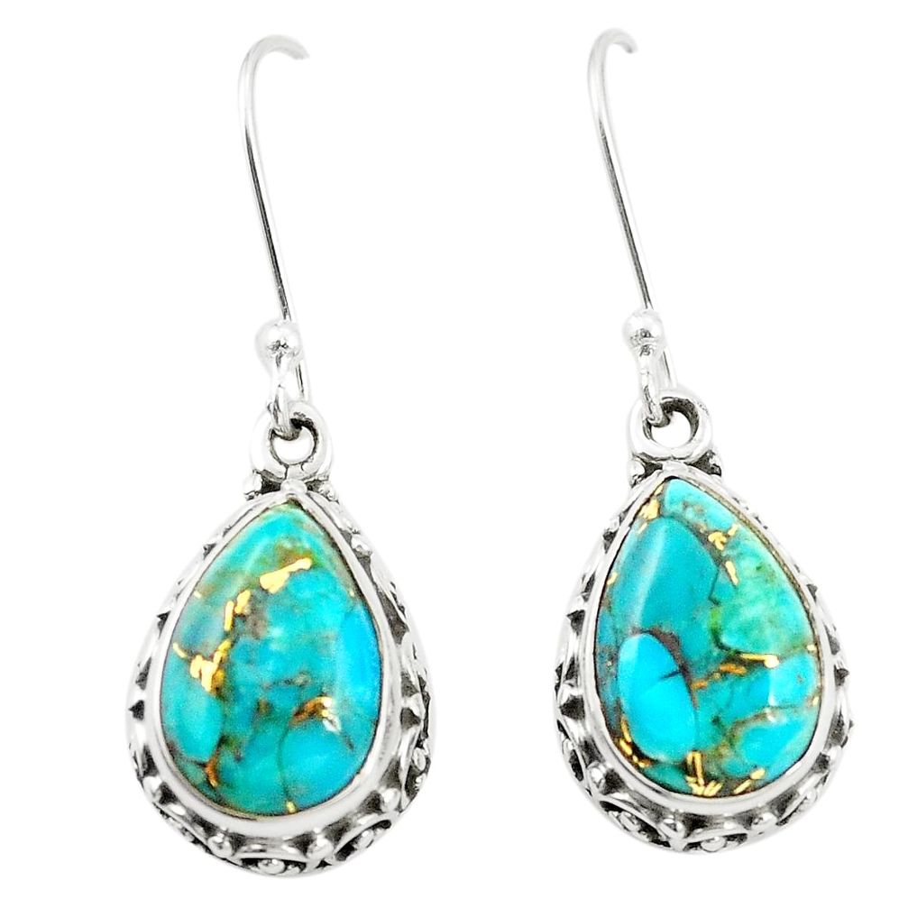 Blue copper turquoise 925 sterling silver earrings jewelry m37523