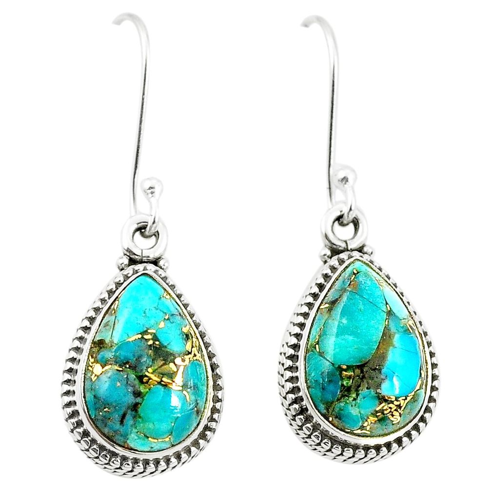 Blue copper turquoise 925 sterling silver earrings jewelry m37527