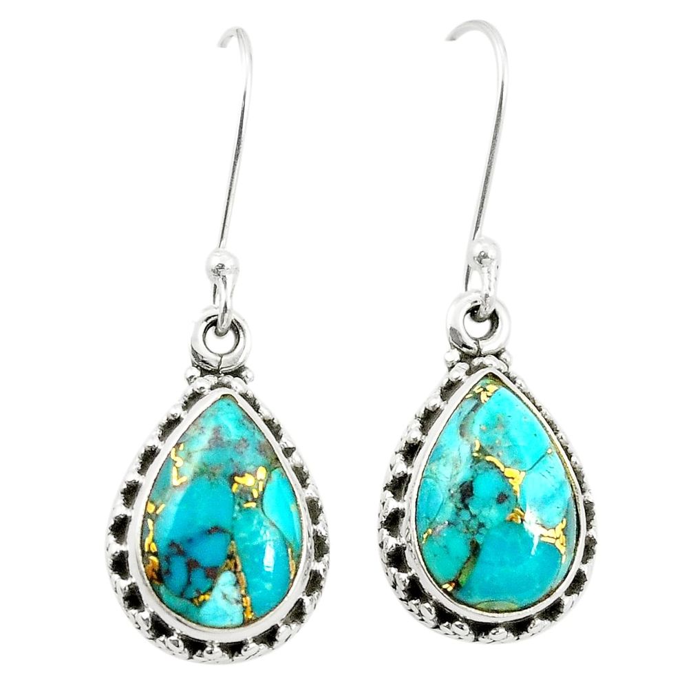 Blue copper turquoise 925 sterling silver earrings jewelry m37531