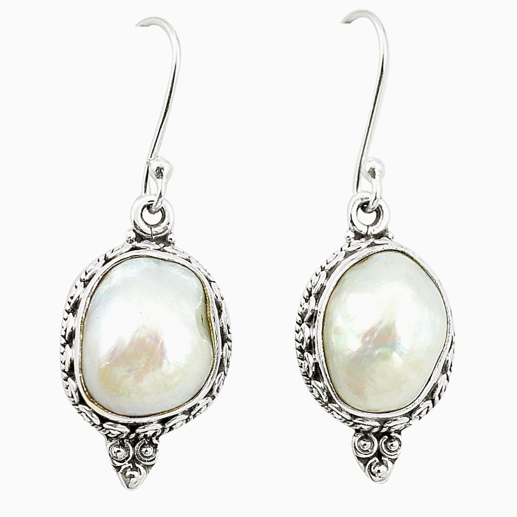 Natural white pearl 925 sterling silver dangle earrings jewelry m37599