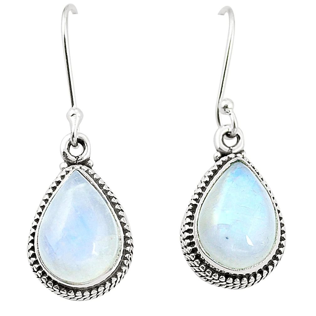 Natural rainbow moonstone 925 sterling silver dangle earrings m37624