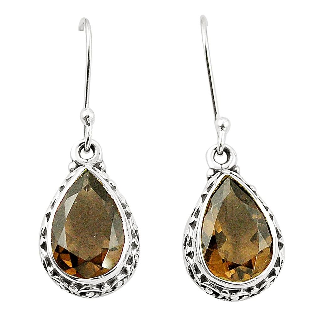 Brown smoky topaz 925 sterling silver dangle earrings jewelry m37672