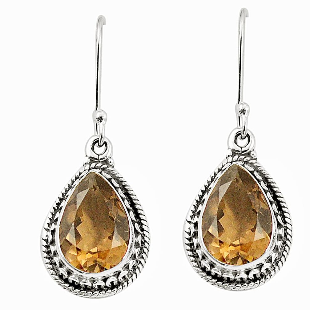 Brown smoky topaz 925 sterling silver dangle earrings jewelry m37674
