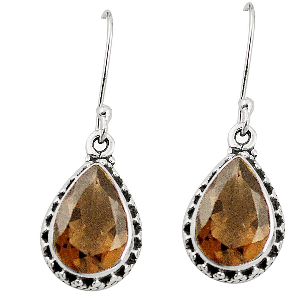 Brown smoky topaz 925 sterling silver dangle earrings jewelry m37676