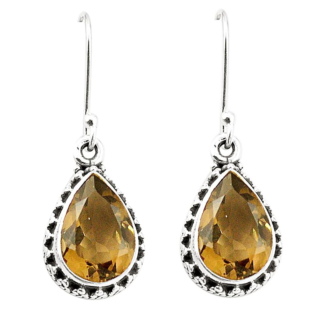 Brown smoky topaz 925 sterling silver dangle earrings jewelry m37679