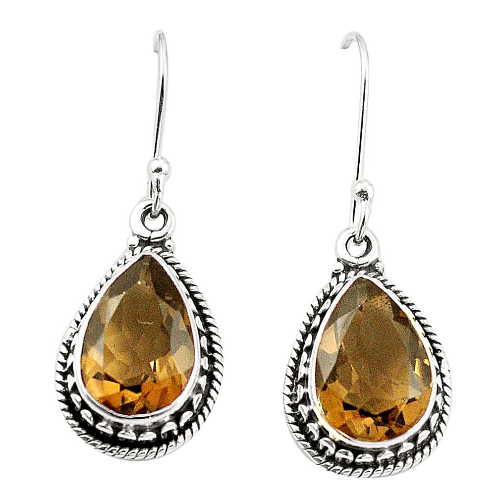 Brown smoky topaz 925 sterling silver dangle earrings jewelry m37680