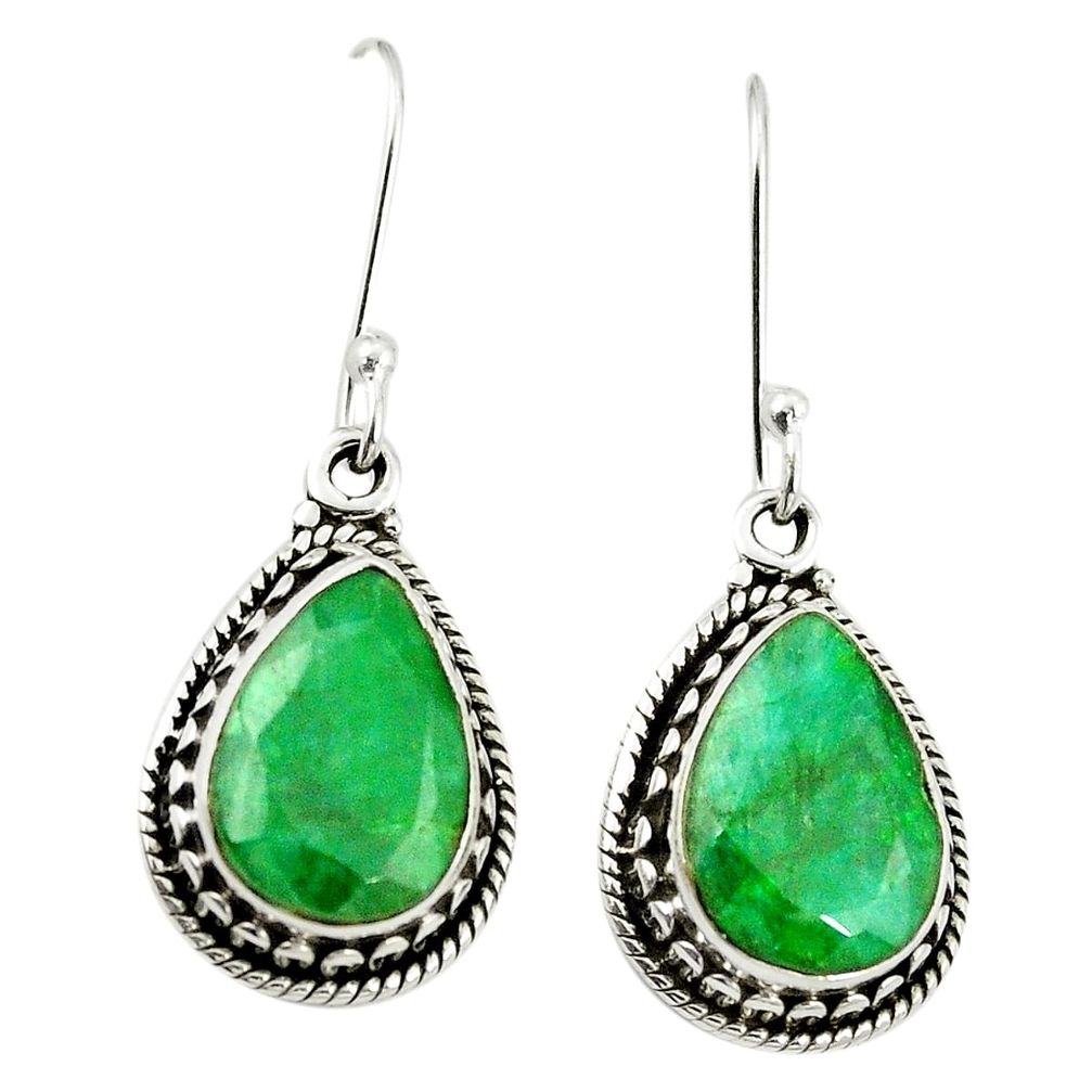 Natural green emerald 925 sterling silver dangle earrings jewelry m37682