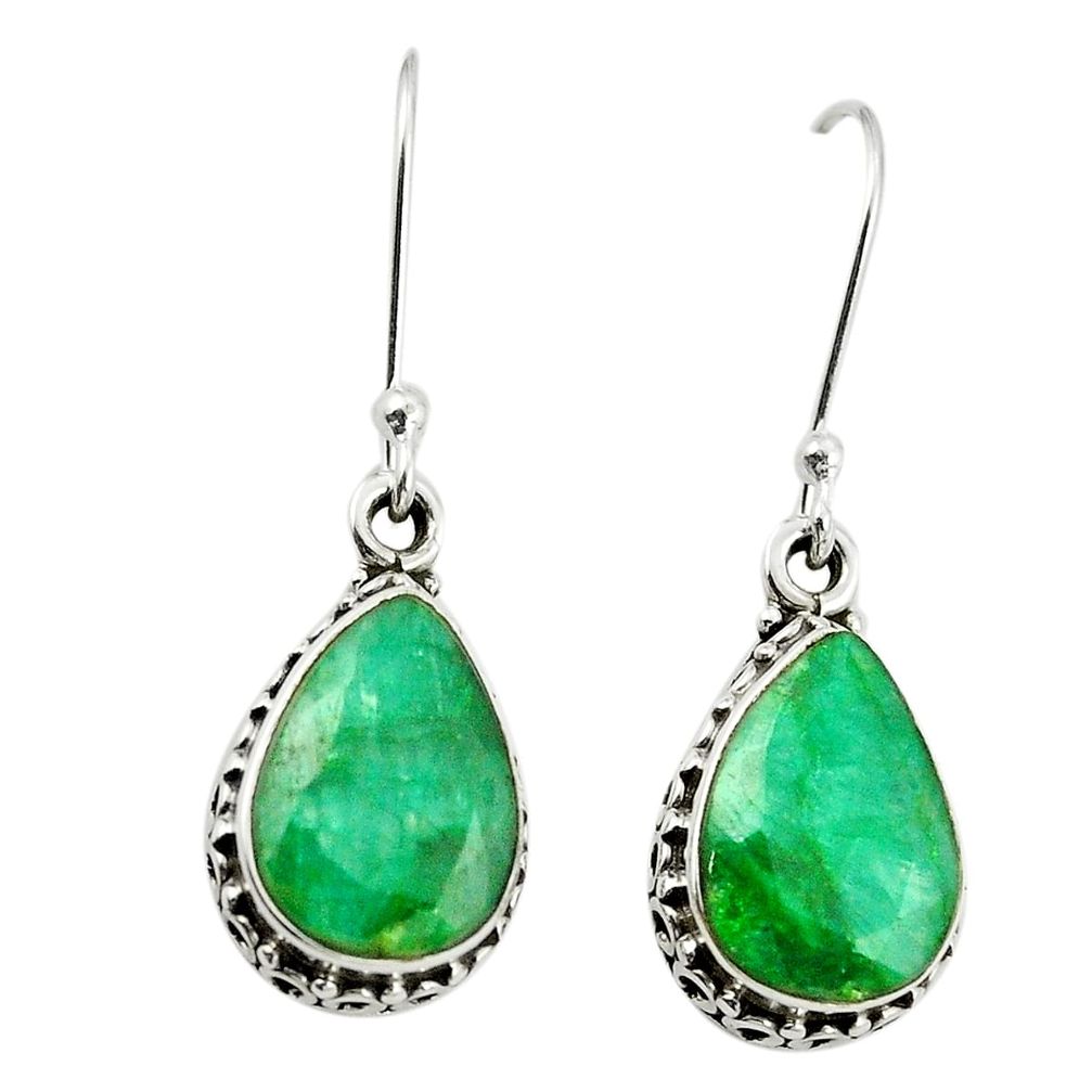 Natural green emerald 925 sterling silver dangle earrings jewelry m37683