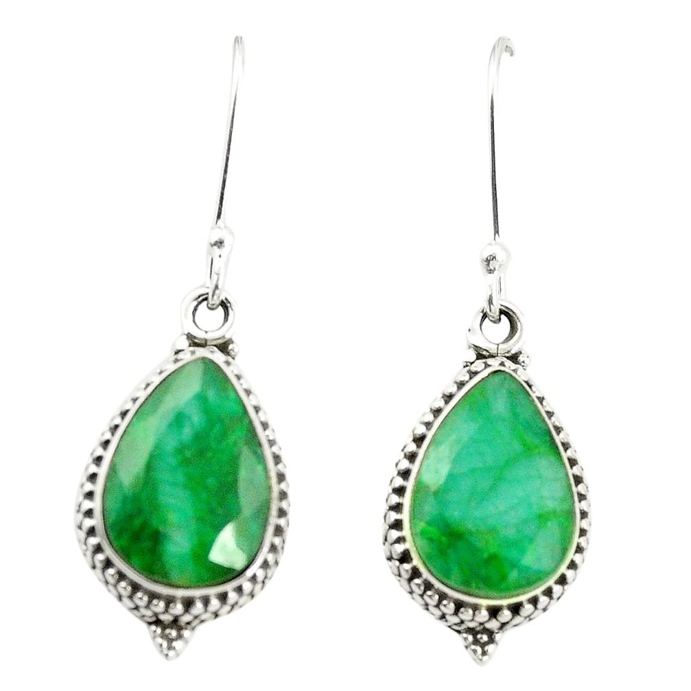 Natural green emerald 925 sterling silver dangle earrings jewelry m37684